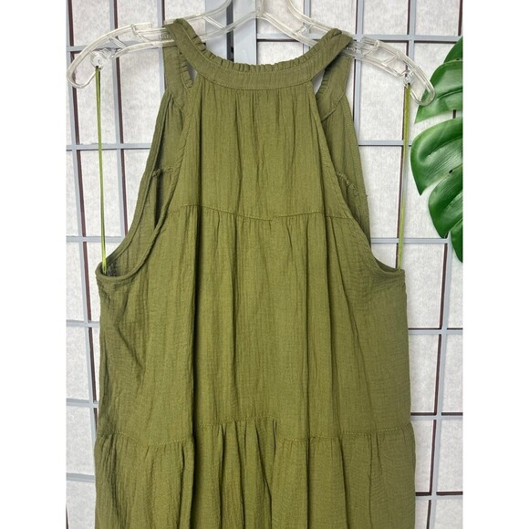 TAHARI Boho MAXI DRESS Sleeveless, High neck, Tiered Hem Green size small - Picture 5 of 9